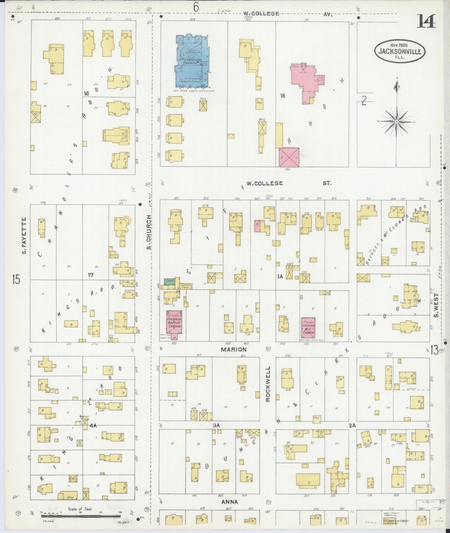 Sanborn Fire Insurance Map from Jacksonville, Morgan County, Illinois. (1905), Sheet 14 – Historic Sanborn Fire Insurance Map Print