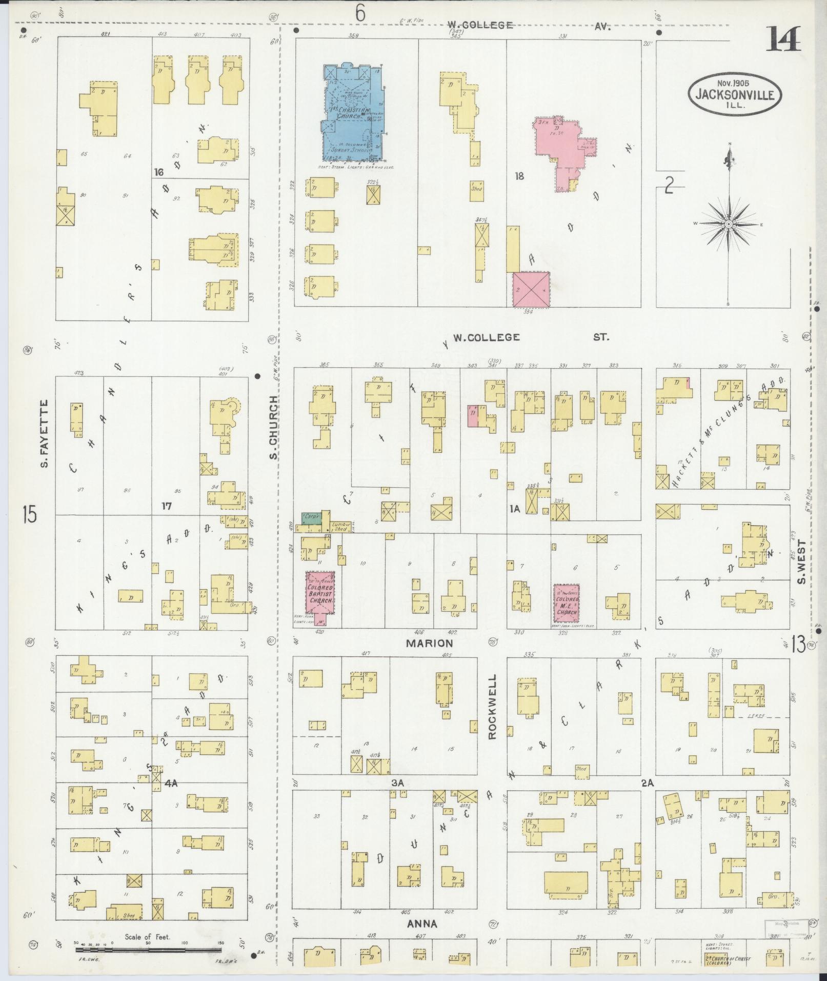 Sanborn Fire Insurance Map from Jacksonville, Morgan County, Illinois. (1905), Sheet 14 – Historic Sanborn Fire Insurance Map Print