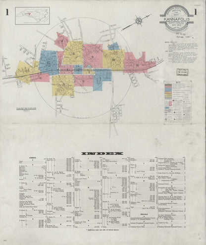 Sanborn Fire Insurance Map from Kannapolis, Rowan And Cabarrus Counties, North Carolina (1932), Sheet #0001 - Historic Sanborn Fire Insurance Map Print, vintage old map wall art, antique decor, genealogy gift, North Carolina North Carolina map
