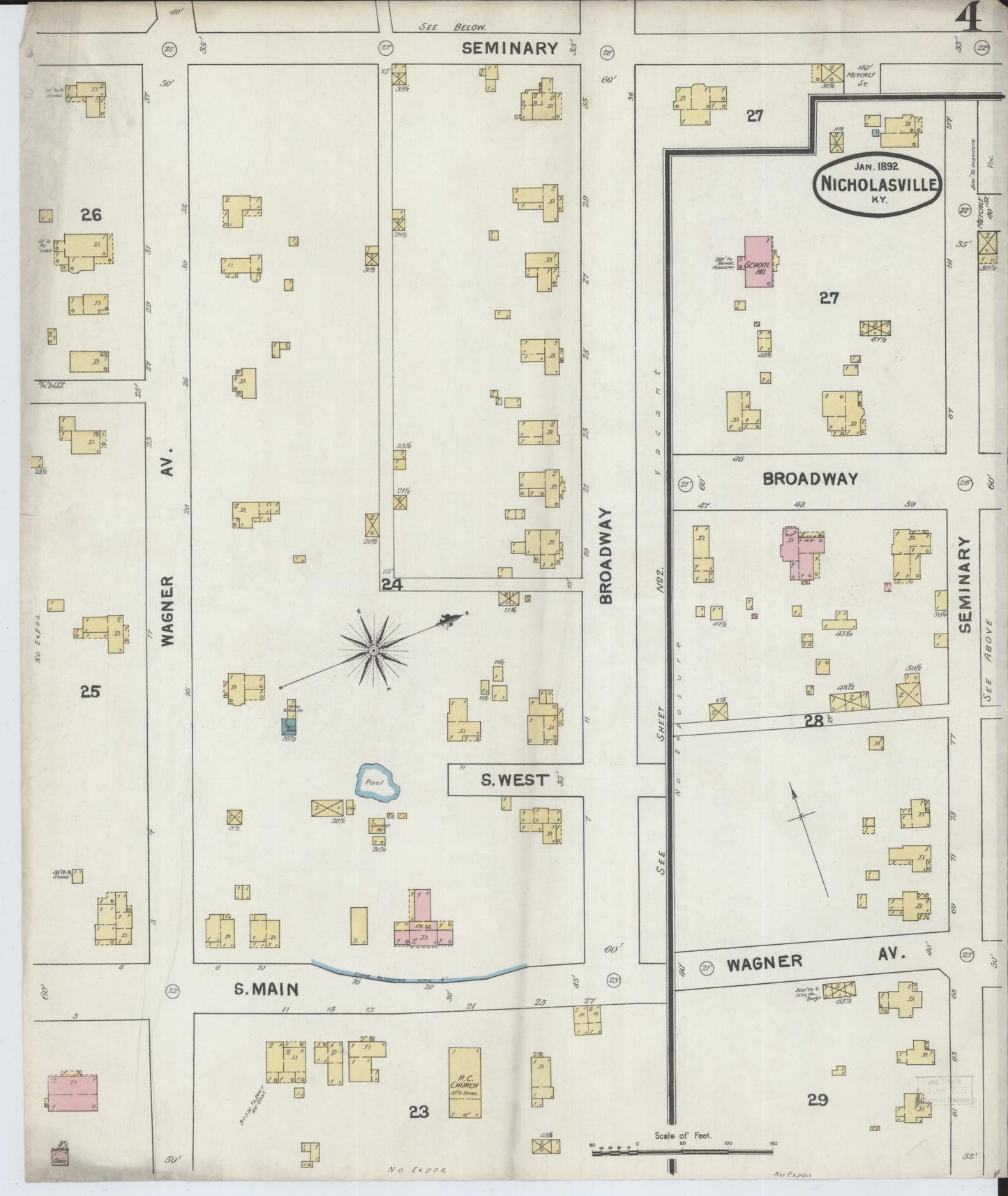 Sanborn Fire Insurance Map from Nicholasville, Jessamine County, Kentucky (1892), Sheet #0004 - Complete Map Set gallery image, historic Sanborn map, vintage wall art, Kentucky Kentucky