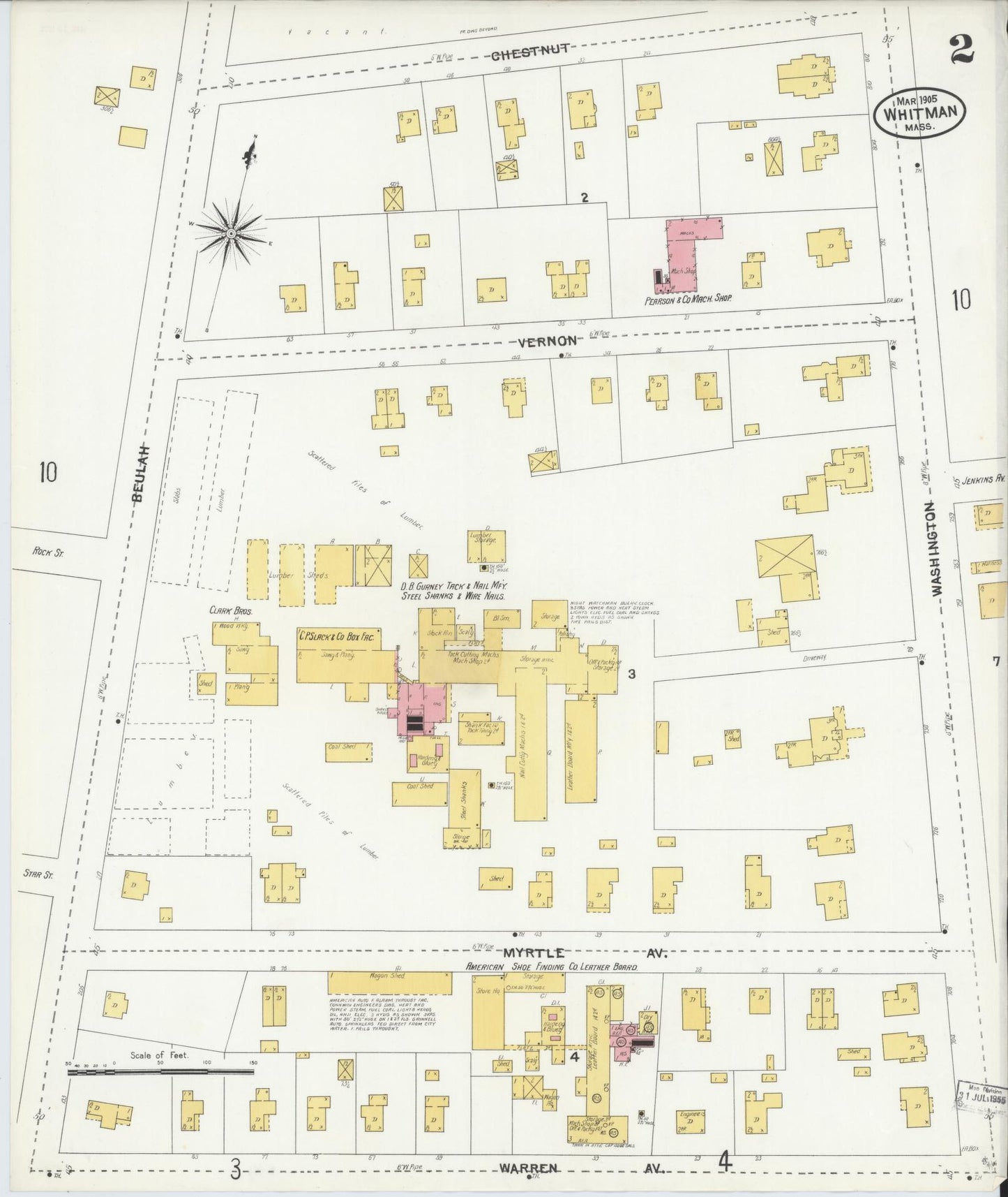Sanborn Fire Insurance Map from Whitman, Plymouth County, Massachusetts (1905), Sheet #0002 - Complete Map Set gallery image, historic Sanborn map, vintage wall art, Massachusetts Massachusetts