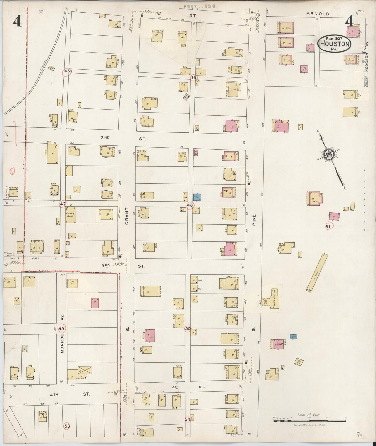 Sanborn Fire Insurance Map from Houston, Washington County, Pennsylvania (1936), Sheet #0004 - Historic Sanborn Fire Insurance Map Print, vintage old map wall art, antique decor, genealogy gift, Pennsylvania Pennsylvania map