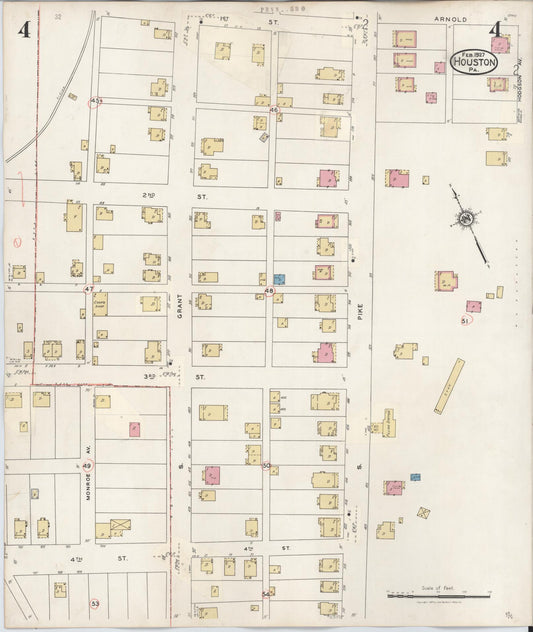 Sanborn Fire Insurance Map from Houston, Washington County, Pennsylvania (1936), Sheet #0004 - Historic Sanborn Fire Insurance Map Print, vintage old map wall art, antique decor, genealogy gift, Pennsylvania Pennsylvania map