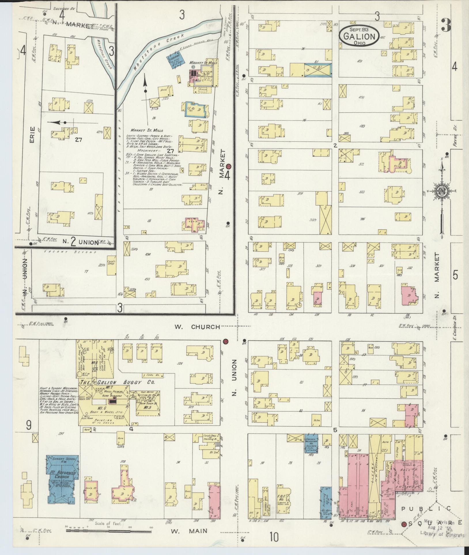 Sanborn Fire Insurance Map from Galion, Crawford County, Ohio (1913), Sheet #0003 - Historic Sanborn Fire Insurance Map Print, vintage old map wall art, antique decor, genealogy gift, Ohio Ohio map