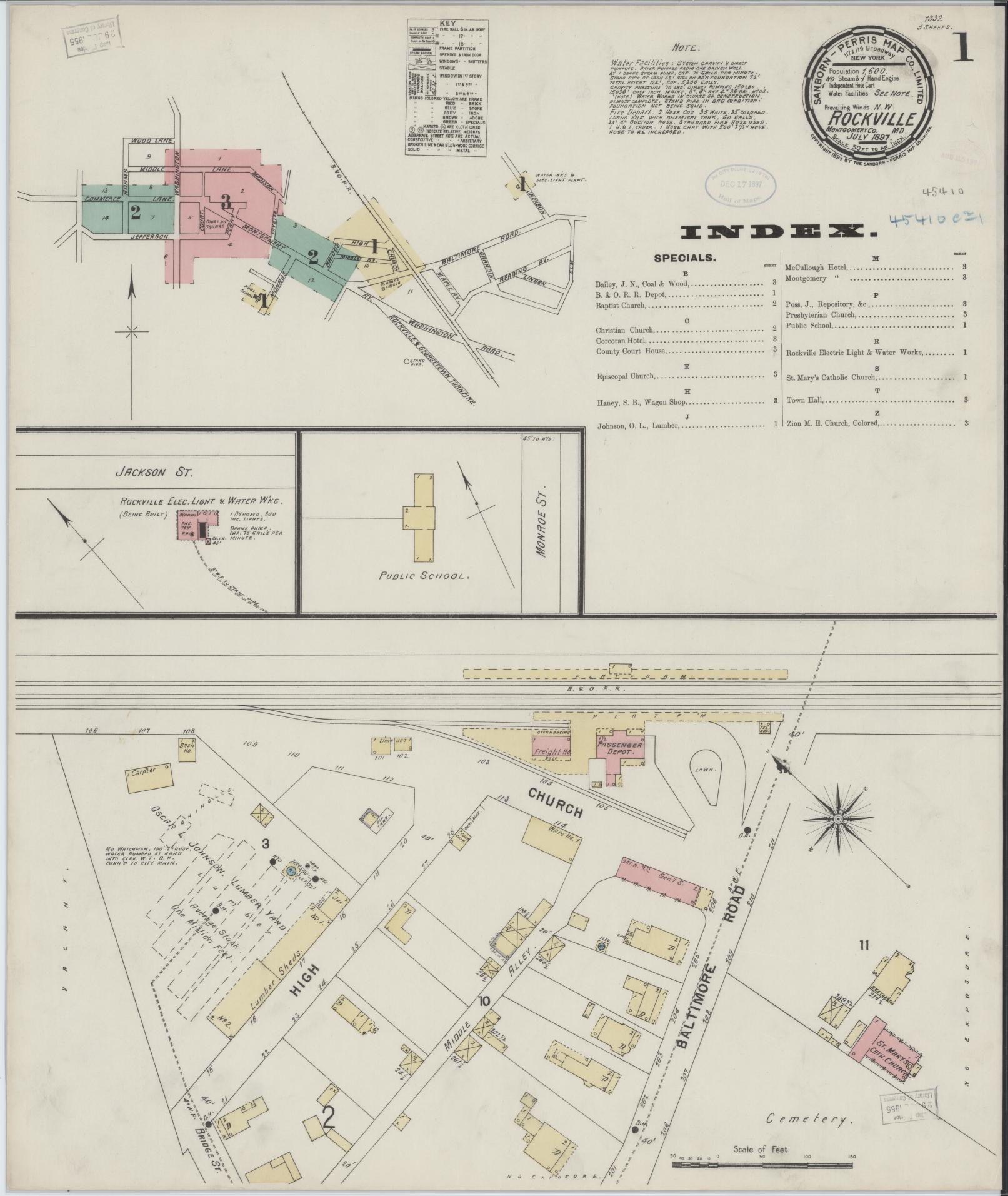 Sanborn Fire Insurance Map from Rockville, Montgomery County, Maryland (1897), Sheet #0001 - Complete Map Set gallery image, historic Sanborn map, vintage wall art, Maryland Maryland