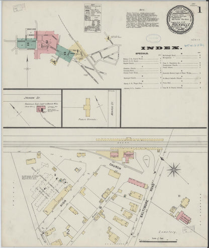 Sanborn Fire Insurance Map from Rockville, Montgomery County, Maryland (1897), Sheet #0001 - Complete Map Set gallery image, historic Sanborn map, vintage wall art, Maryland Maryland