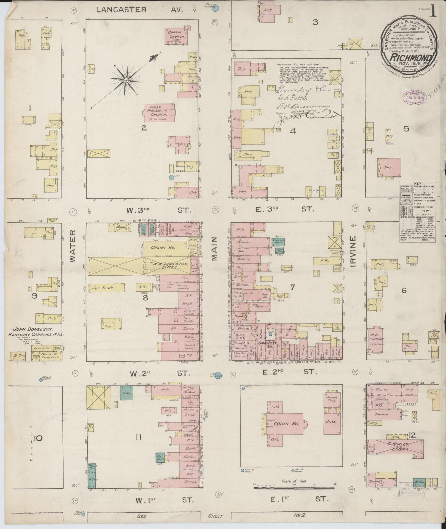 Sanborn Fire Insurance Map from Richmond, Madison County, Kentucky (1886), Sheet #0001 - Complete Map Set gallery image, historic Sanborn map, vintage wall art, Kentucky Kentucky