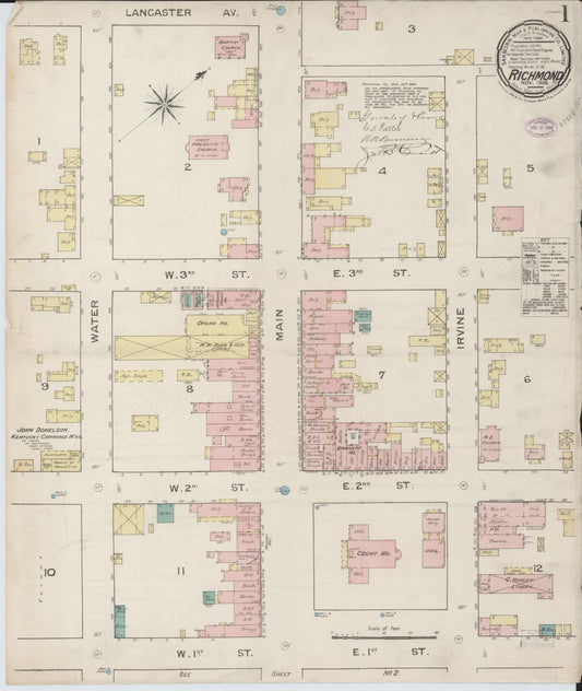 Sanborn Fire Insurance Map from Richmond, Madison County, Kentucky (1886), Sheet #0001 - Complete Map Set gallery image, historic Sanborn map, vintage wall art, Kentucky Kentucky