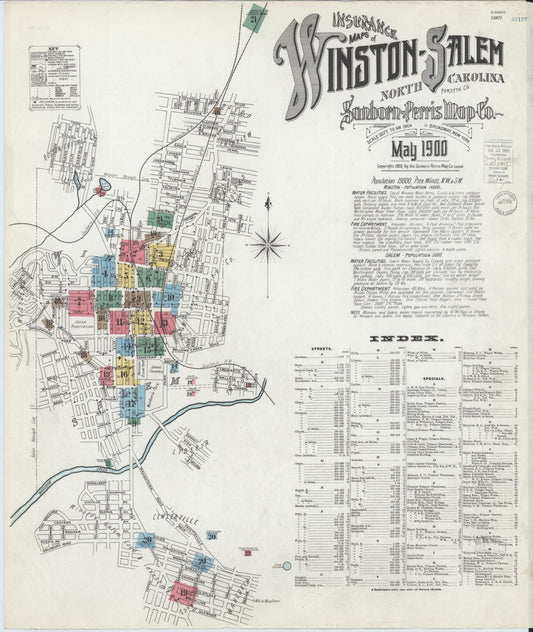 Sanborn Fire Insurance Map from Winston-Salem, Forsyth County, North Carolina (1900), Sheet #0001 - Historic Sanborn Fire Insurance Map Print, vintage old map wall art, antique decor, genealogy gift, North Carolina North Carolina map