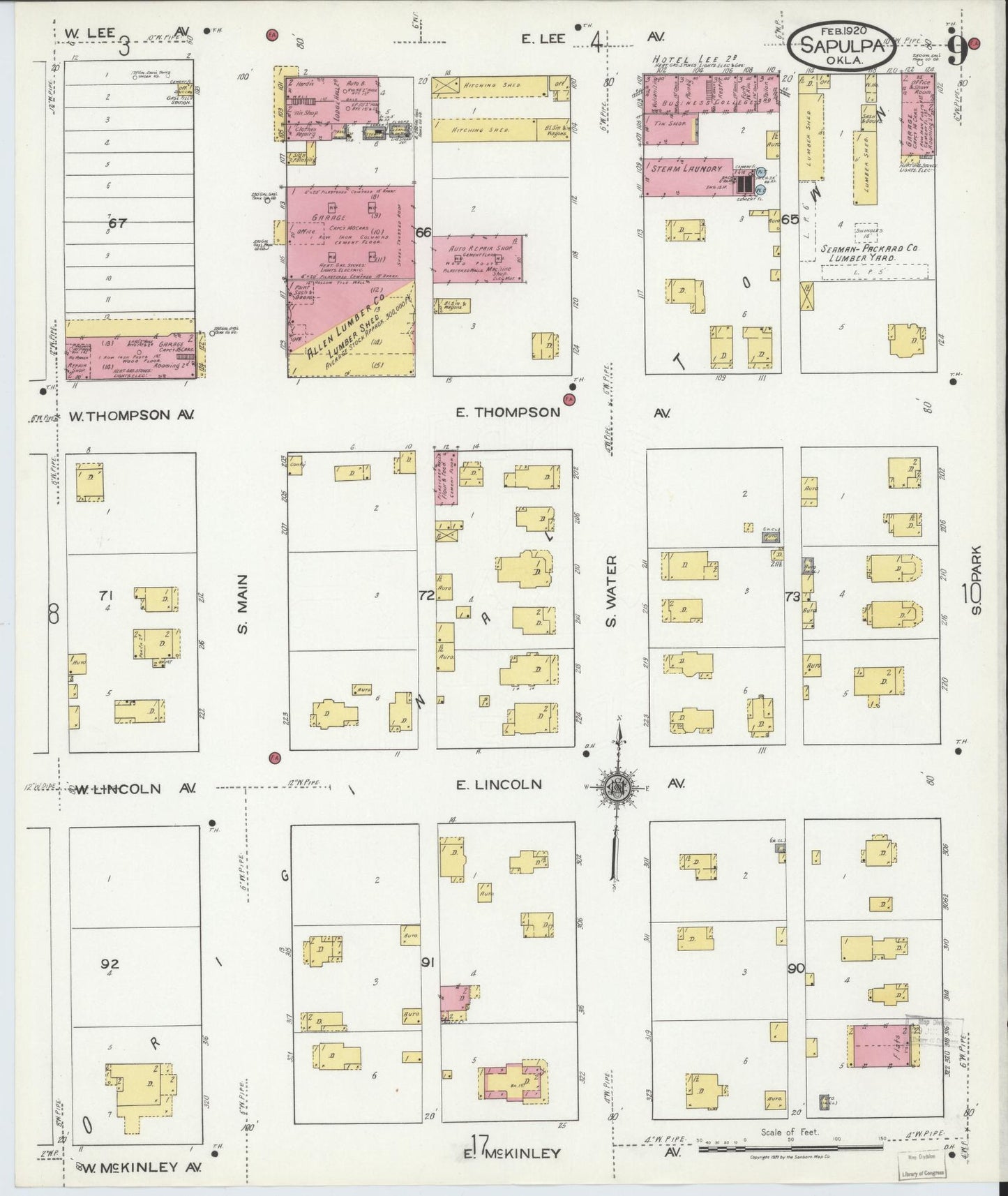 Sanborn Fire Insurance Map from Sapulpa, Creek County, Oklahoma (1920), Sheet #0009 - Complete Map Set gallery image, historic Sanborn map, vintage wall art, Oklahoma Oklahoma