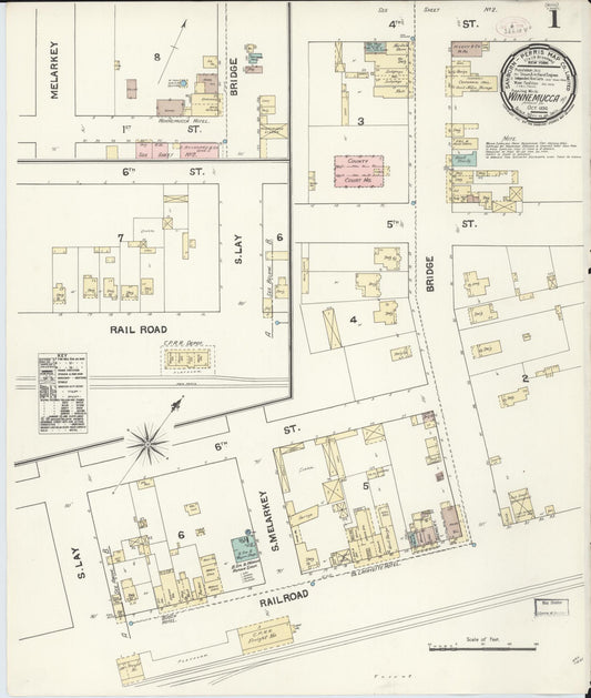 Sanborn Fire Insurance Map from Winnemucca, Humboldt County, Nevada (1890), Sheet #0001 - Historic Sanborn Fire Insurance Map Print, vintage old map wall art, antique decor, genealogy gift, Nevada Nevada map