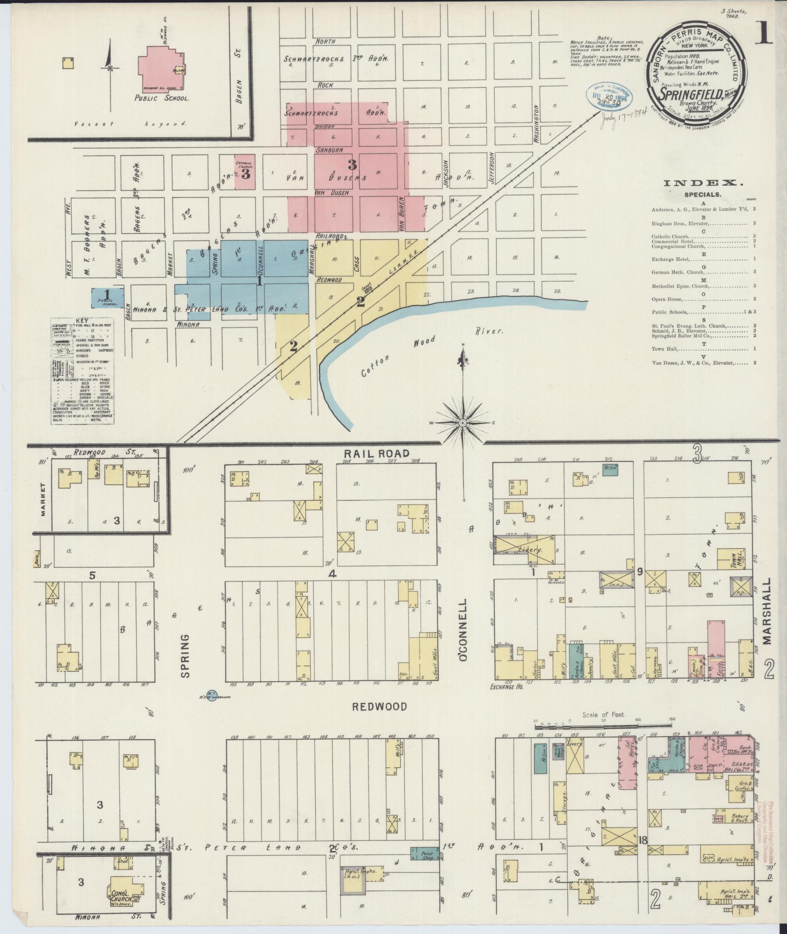 Sanborn Fire Insurance Map from Springfield, Brown County, Minnesota (1894), Sheet #0001 - Complete Map Set gallery image, historic Sanborn map, vintage wall art, Minnesota Minnesota