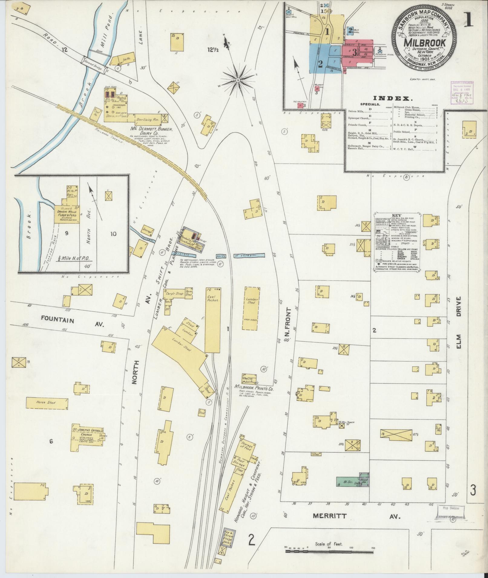 Sanborn Fire Insurance Map from Millbrook, Dutchess County, New York. (1905) – Historic Sanborn Fire Insurance Map Print