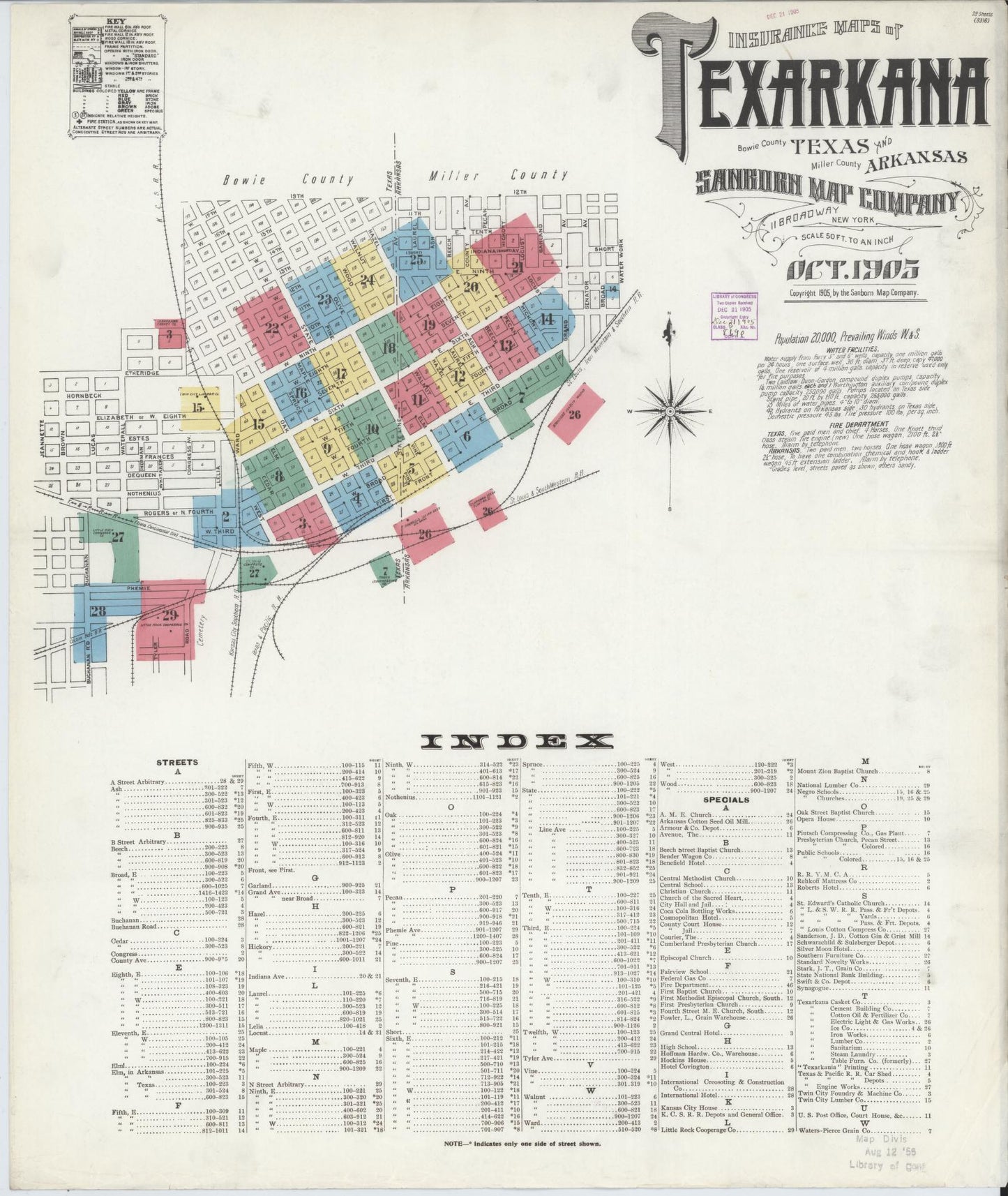 Sanborn Fire Insurance Map from Texarkana, Bowie County, Texas (1905), Sheet #0001 - Complete Map Set gallery image, historic Sanborn map, vintage wall art, Texas Texas