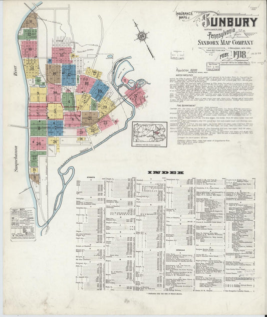 Sanborn Fire Insurance Map from Sunbury, Northumberland County, Pennsylvania (1918), Sheet #0001 - Historic Sanborn Fire Insurance Map Print, vintage old map wall art, antique decor, genealogy gift, Pennsylvania Pennsylvania map