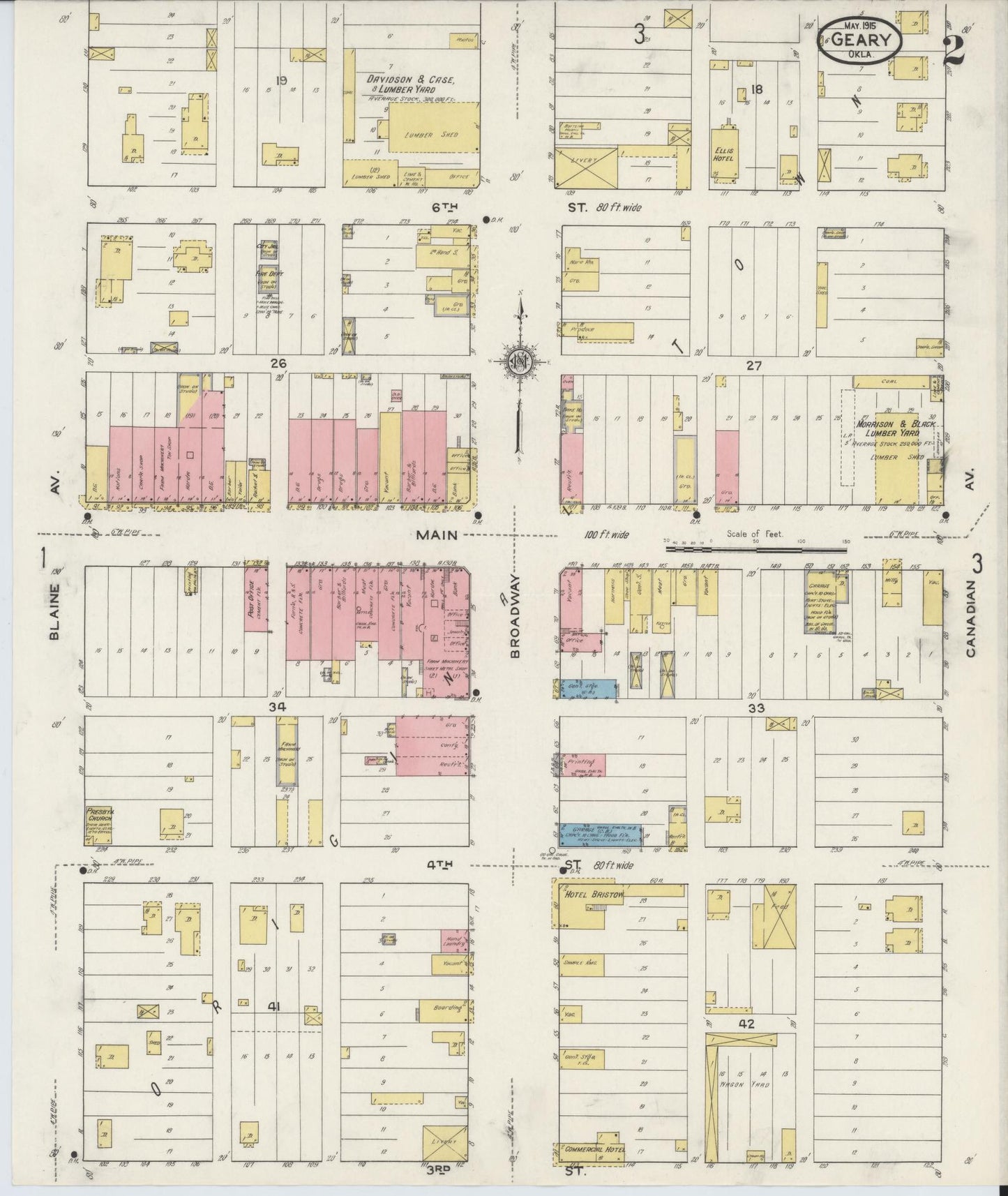 Sanborn Fire Insurance Map from Geary, Blaine County, Oklahoma (1915), Sheet #0002 - Complete Map Set gallery image, historic Sanborn map, vintage wall art, Oklahoma Oklahoma