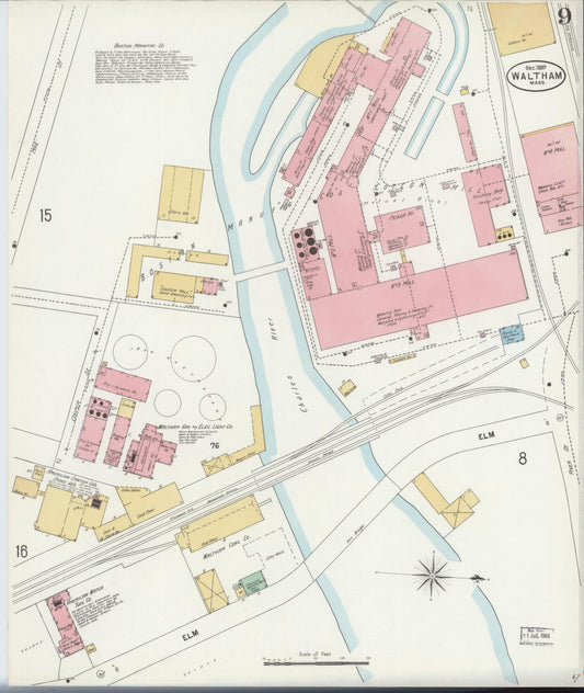 Sanborn Fire Insurance Map from Waltham, Middlesex County, Massachusetts (1897), Sheet #0009 - Historic Sanborn Fire Insurance Map Print, vintage old map wall art, antique decor, genealogy gift, Massachusetts Massachusetts map