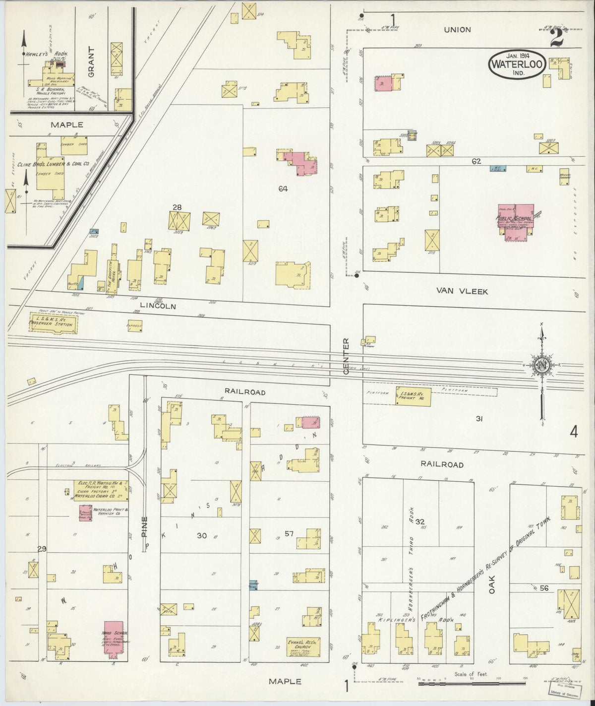 Sanborn Fire Insurance Map from Waterloo, De Kalb County, Indiana (1914), Sheet #0002 - Historic Sanborn Fire Insurance Map Print, vintage old map wall art, antique decor, genealogy gift, Indiana Indiana map
