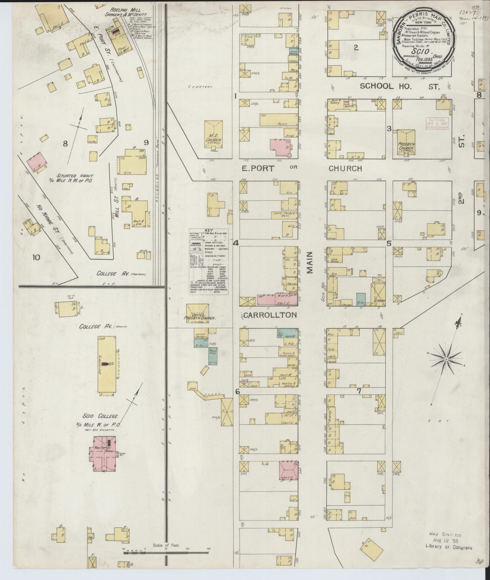 Sanborn Fire Insurance Map from Scio, Harrison County, Ohio (1893), Sheet #0001 - Historic Sanborn Fire Insurance Map Print, vintage old map wall art, antique decor, genealogy gift, Ohio Ohio map