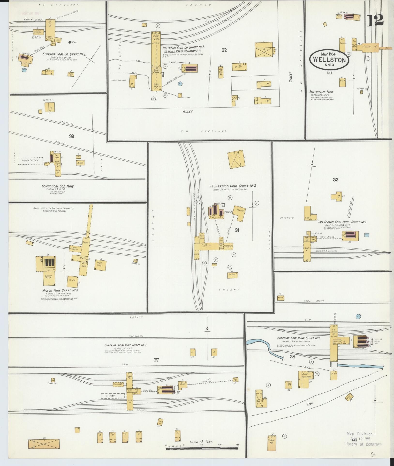 Sanborn Fire Insurance Map from Wellston, Jackson County, Ohio (1904), Sheet #0012 - Complete Map Set gallery image, historic Sanborn map, vintage wall art, Ohio Ohio
