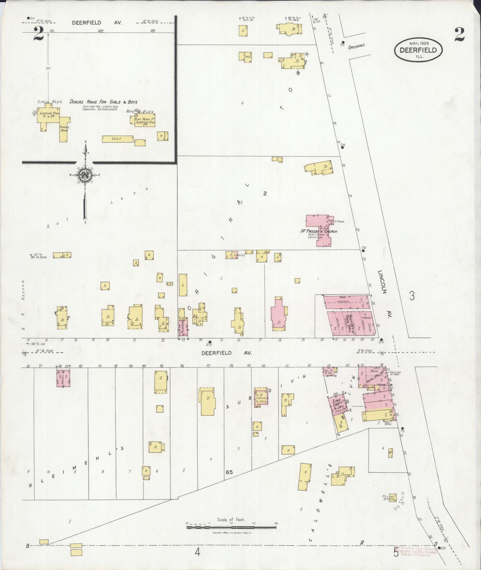 Sanborn Fire Insurance Map from Deerfield, Lake County, Illinois (1929), Sheet #0002 - Historic Sanborn Fire Insurance Map Print, vintage old map wall art, antique decor, genealogy gift, Illinois Illinois map
