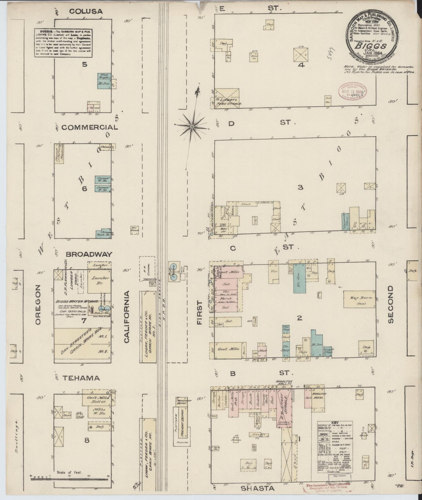 Sanborn Fire Insurance Map from Biggs, Butte County, California (1884), Sheet #0001 - Historic Sanborn Fire Insurance Map Print, vintage old map wall art, antique decor, genealogy gift, California California map