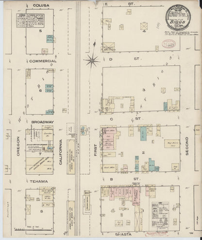 Sanborn Fire Insurance Map from Biggs, Butte County, California (1884), Sheet #0001 - Historic Sanborn Fire Insurance Map Print, vintage old map wall art, antique decor, genealogy gift, California California map