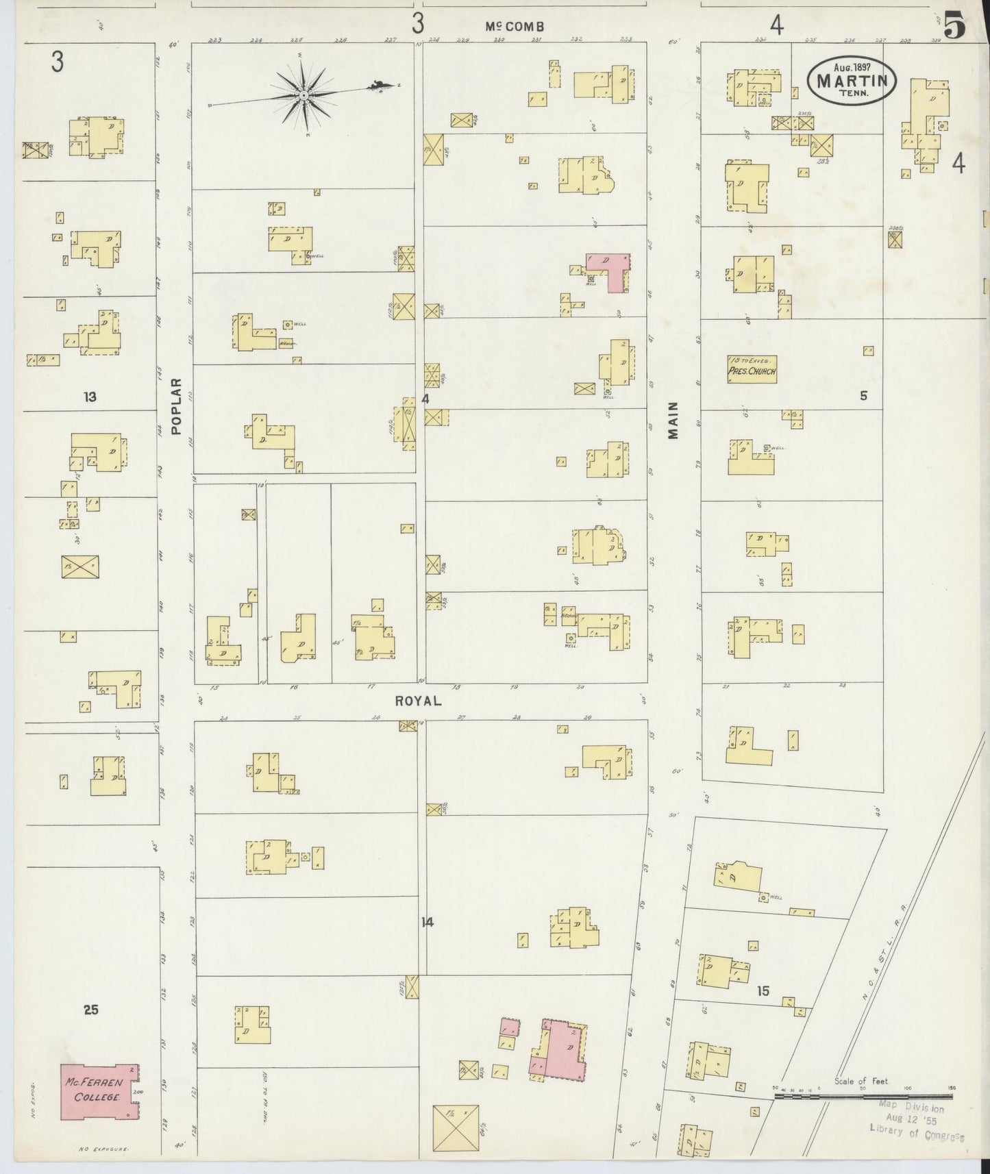 Sanborn Fire Insurance Map from Martin, Weakley County, Tennessee (1897), Sheet #0005 - Historic Sanborn Fire Insurance Map Print, vintage old map wall art, antique decor, genealogy gift, Tennessee Tennessee map