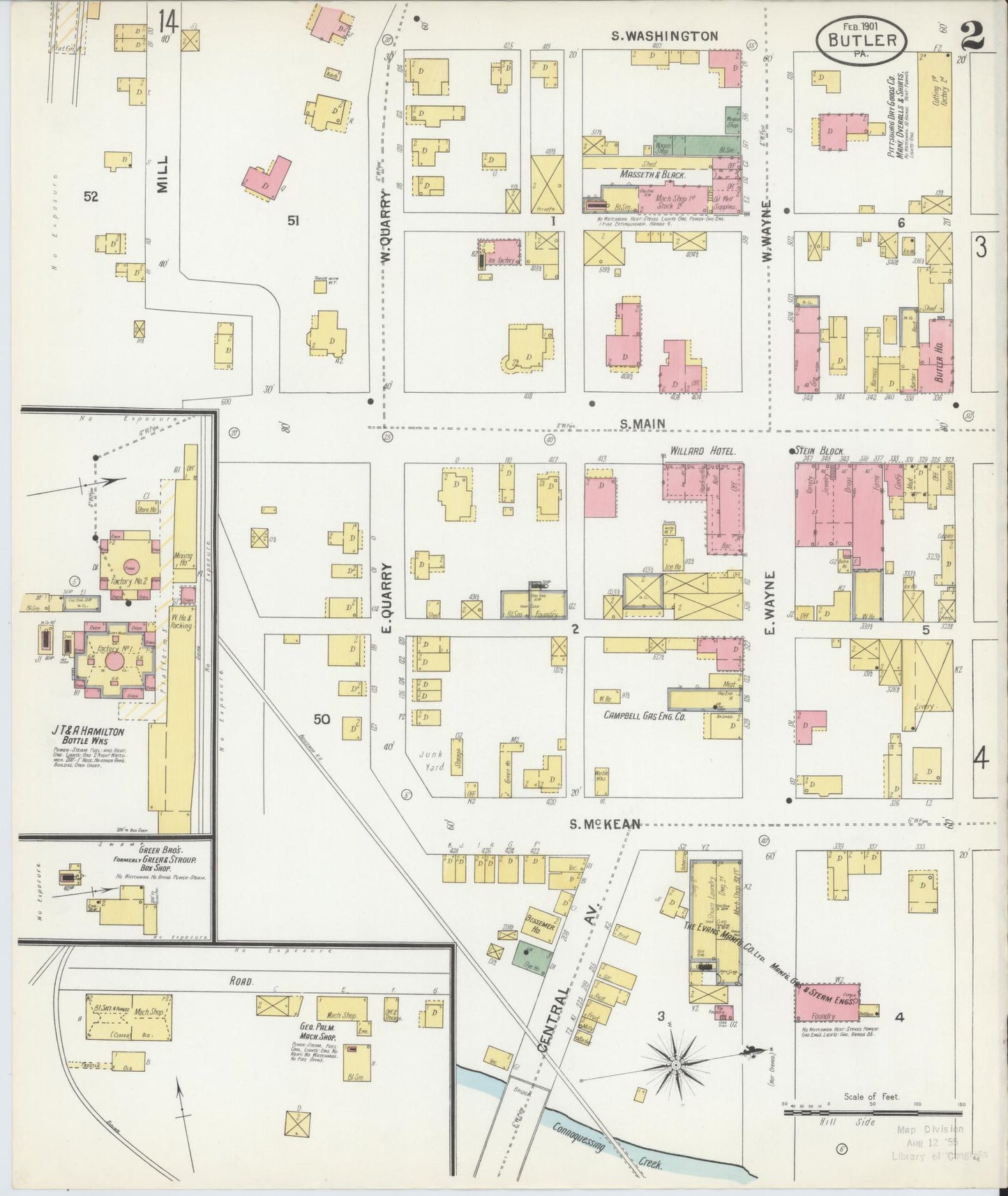 Sanborn Fire Insurance Map from Butler, Butler County, Pennsylvania (1901), Sheet #0002 - Historic Sanborn Fire Insurance Map Print, vintage old map wall art, antique decor, genealogy gift, Pennsylvania Pennsylvania map