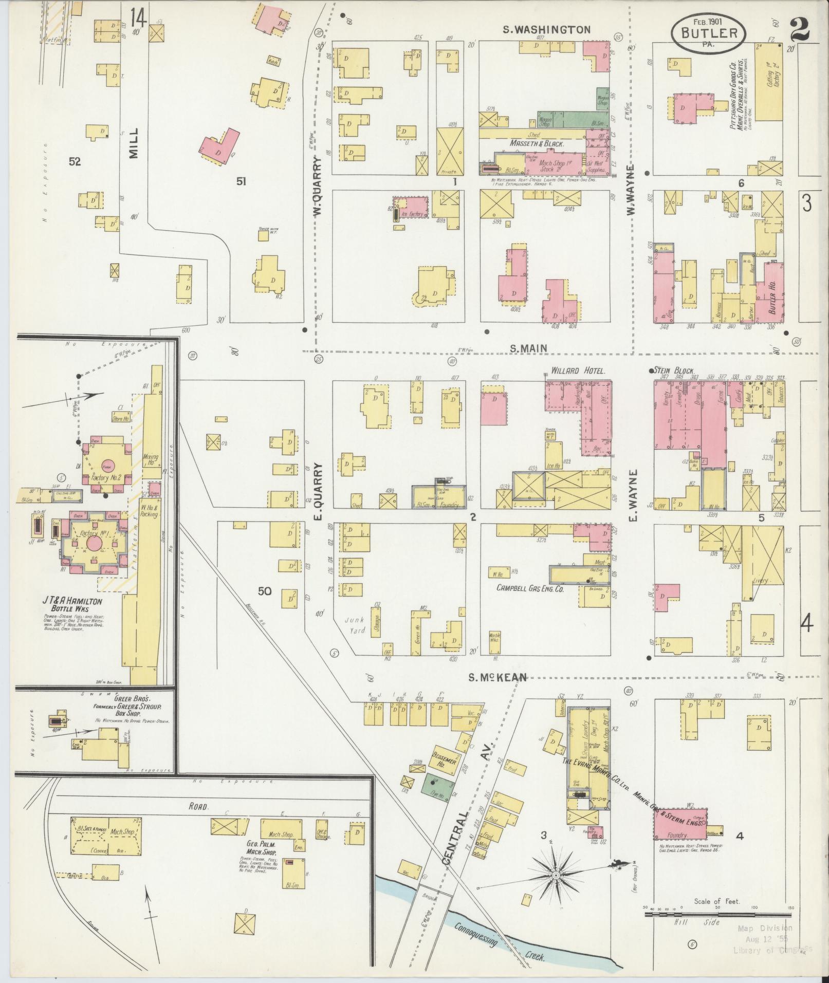 Sanborn Fire Insurance Map from Butler, Butler County, Pennsylvania (1901), Sheet #0002 - Historic Sanborn Fire Insurance Map Print, vintage old map wall art, antique decor, genealogy gift, Pennsylvania Pennsylvania map