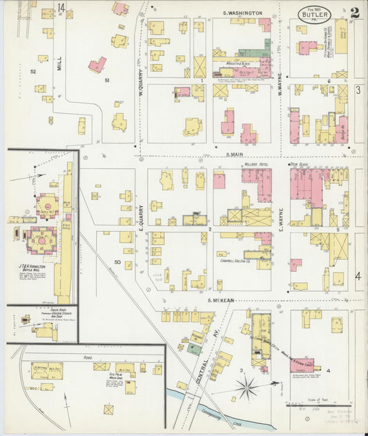 Sanborn Fire Insurance Map from Butler, Butler County, Pennsylvania (1901), Sheet #0002 - Historic Sanborn Fire Insurance Map Print, vintage old map wall art, antique decor, genealogy gift, Pennsylvania Pennsylvania map