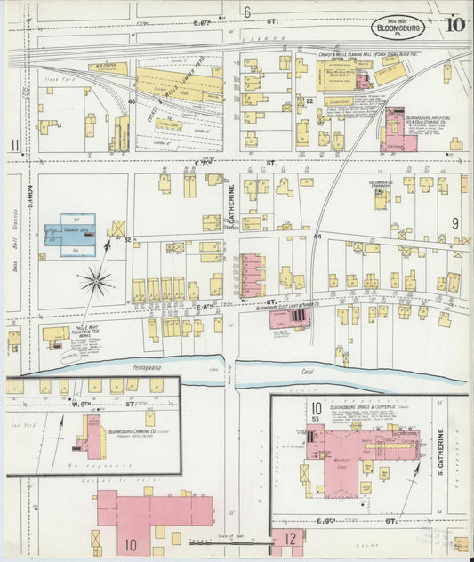 Sanborn Fire Insurance Map from Bloomsburg, Columbia County, Pennsylvania (1901), Sheet #0010 - Historic Sanborn Fire Insurance Map Print, vintage old map wall art, antique decor, genealogy gift, Pennsylvania Pennsylvania map