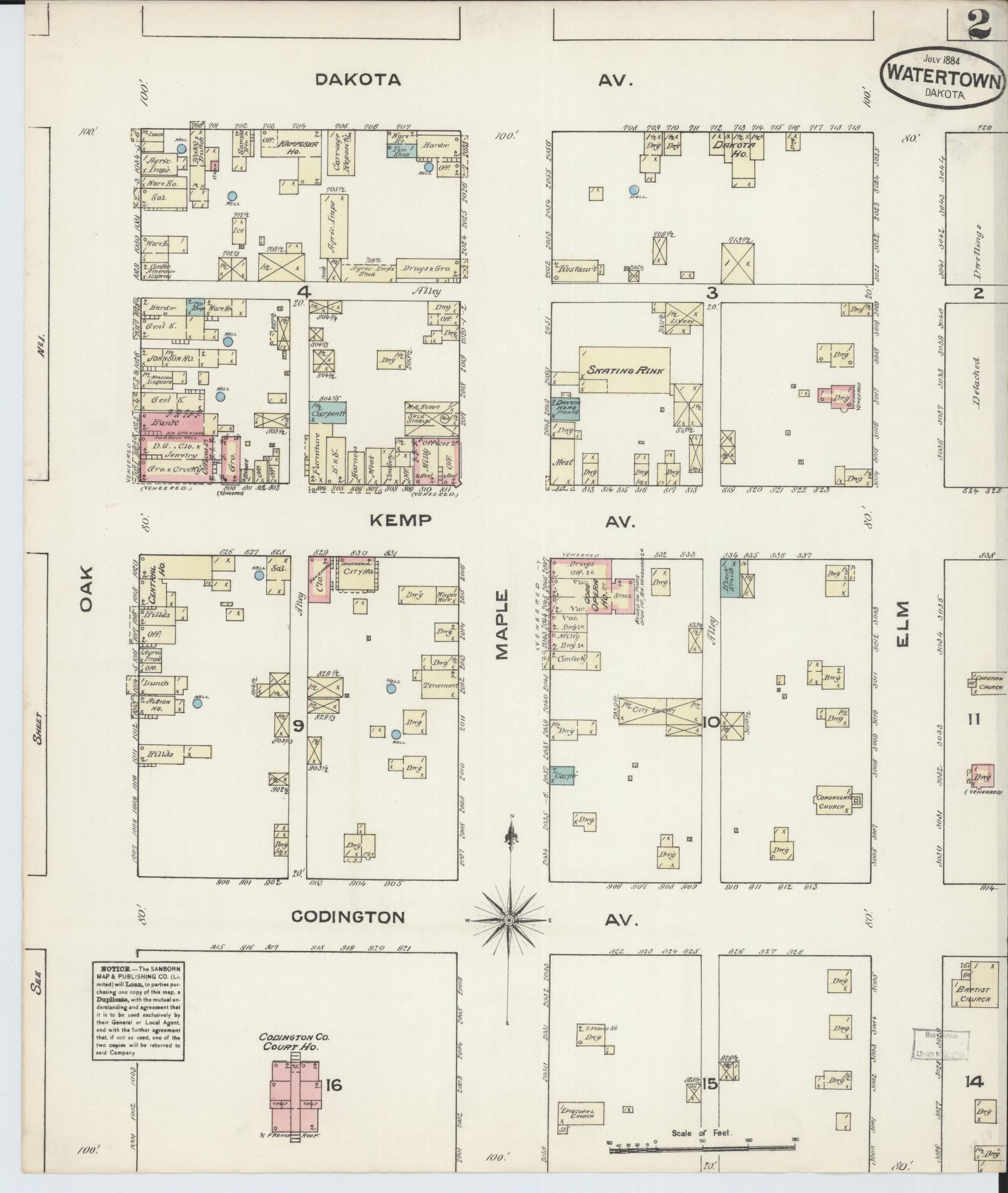 Sanborn Fire Insurance Map from Watertown, Codington County, South Dakota (1884), Sheet #0002 - Complete Map Set gallery image, historic Sanborn map, vintage wall art, South Dakota South Dakota