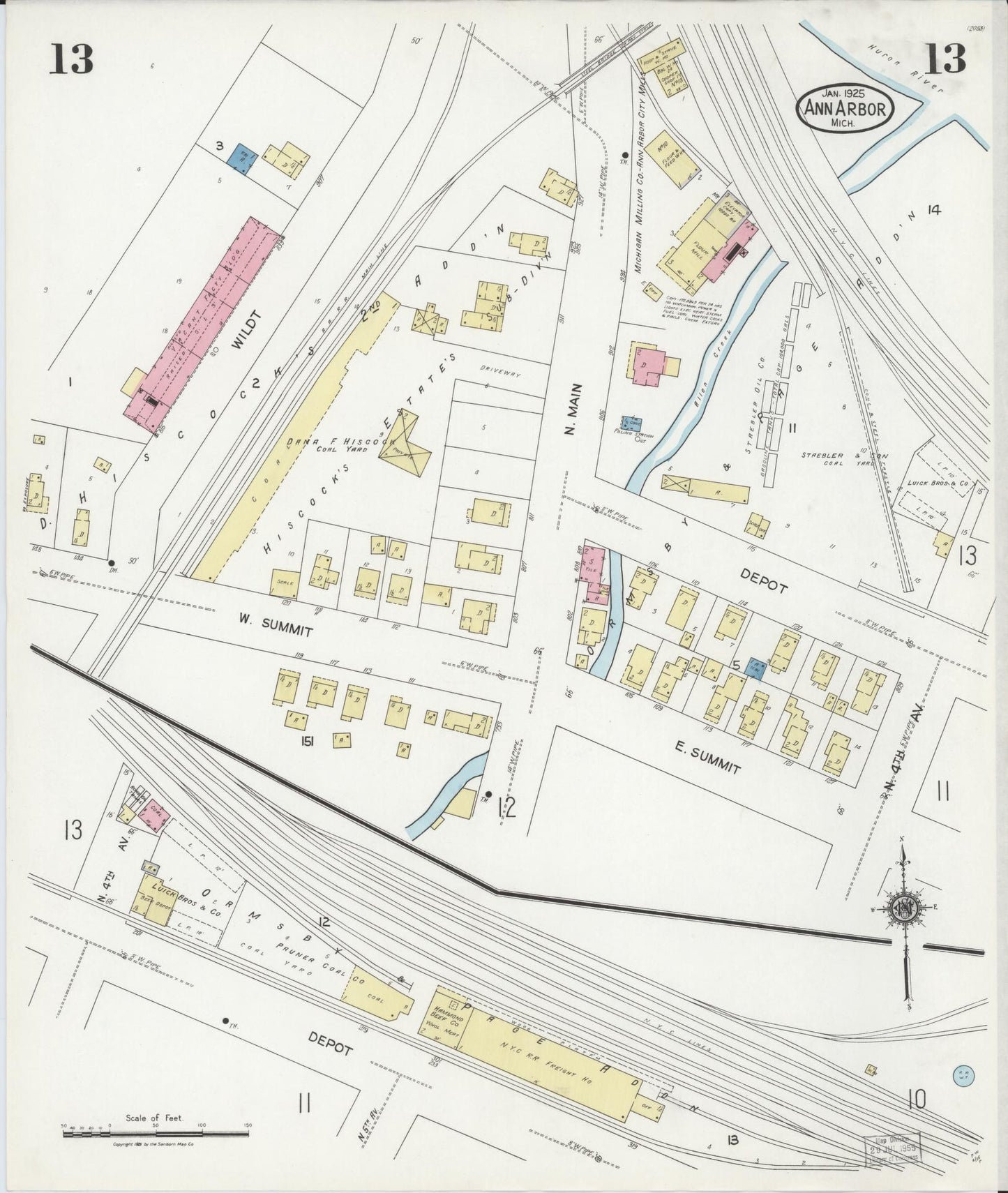 Sanborn Fire Insurance Map from Ann Arbor, Washtenaw County, Michigan (1925), Sheet #0013 - Historic Sanborn Fire Insurance Map Print, vintage old map wall art, antique decor, genealogy gift, Michigan Michigan map