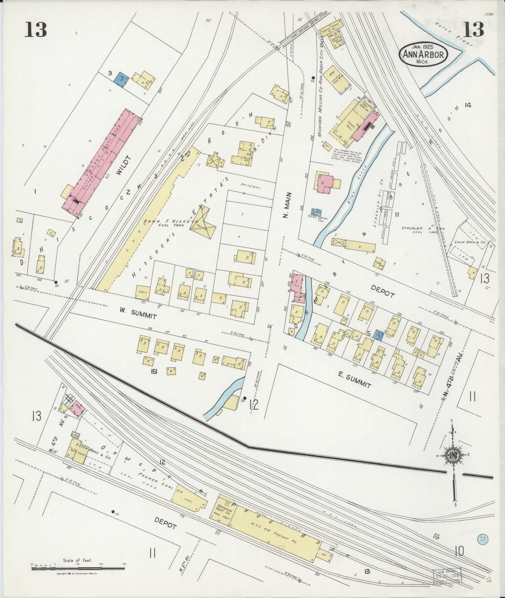 Sanborn Fire Insurance Map from Ann Arbor, Washtenaw County, Michigan (1925), Sheet #0013 - Historic Sanborn Fire Insurance Map Print, vintage old map wall art, antique decor, genealogy gift, Michigan Michigan map