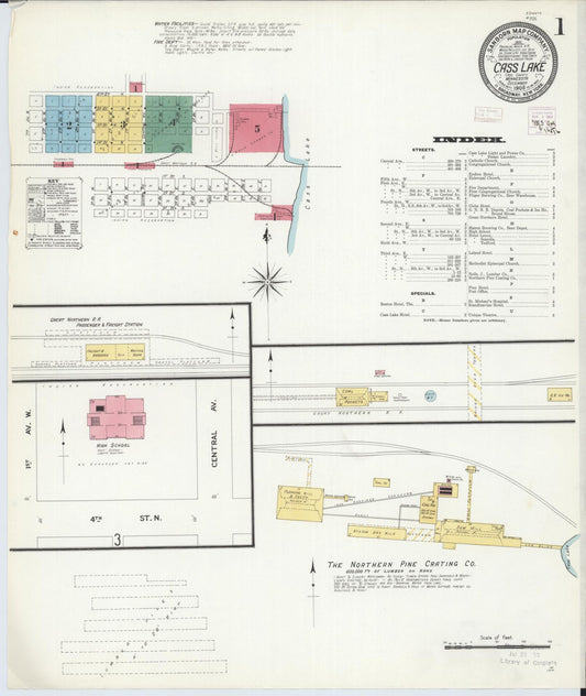 Sanborn Fire Insurance Map from Cass Lake, Cass County, Minnesota (1908), Sheet #0001 - Historic Sanborn Fire Insurance Map Print, vintage old map wall art, antique decor, genealogy gift, Minnesota Minnesota map