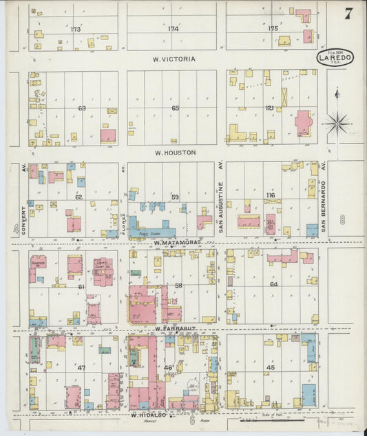 Sanborn Fire Insurance Map from Laredo, Webb County, Texas (1894), Sheet #0007 - Historic Sanborn Fire Insurance Map Print, vintage old map wall art, antique decor, genealogy gift, Texas Texas map