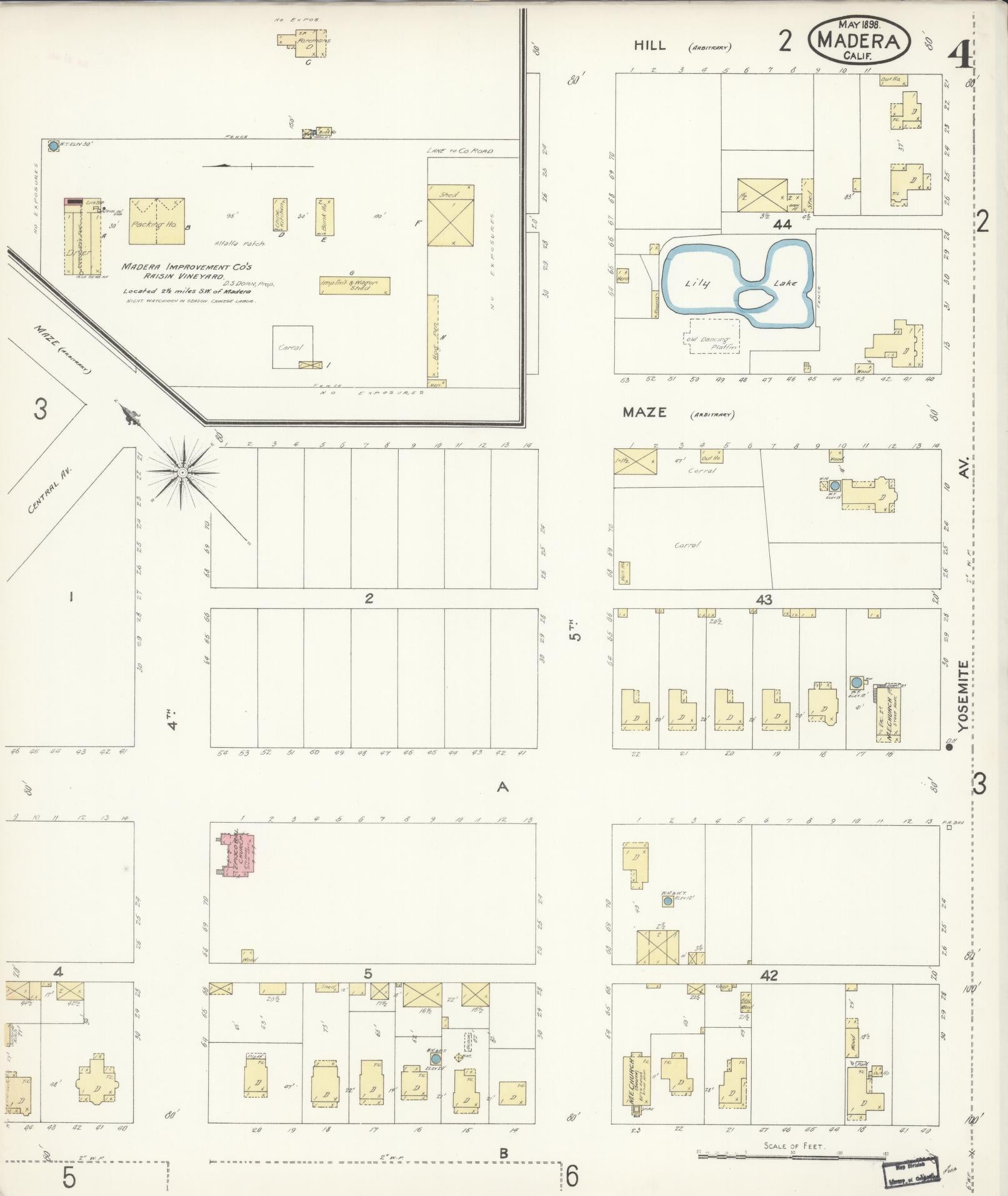 Sanborn Fire Insurance Map from Madera, Madera County, California (1898), Sheet #0004 - Historic Sanborn Fire Insurance Map Print, vintage old map wall art, antique decor, genealogy gift, California California map