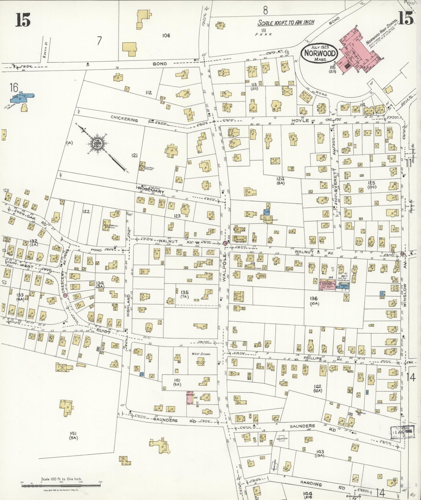 Sanborn Fire Insurance Map from Norwood, Norfolk County, Massachusetts (1923), Sheet #0015 - Complete Map Set gallery image, historic Sanborn map, vintage wall art, Massachusetts Massachusetts