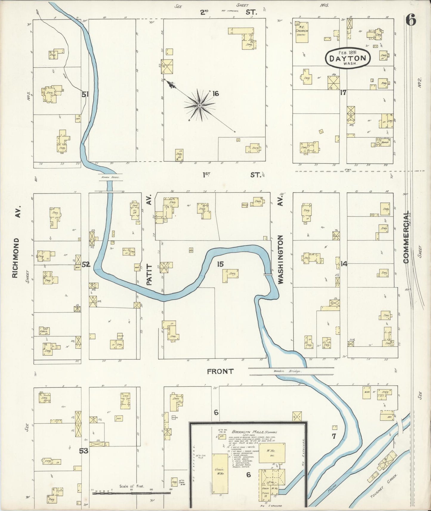 Sanborn Fire Insurance Map from Dayton, Columbia County, Washington (1891), Sheet #0006 - Complete Map Set gallery image, historic Sanborn map, vintage wall art, Washington Washington