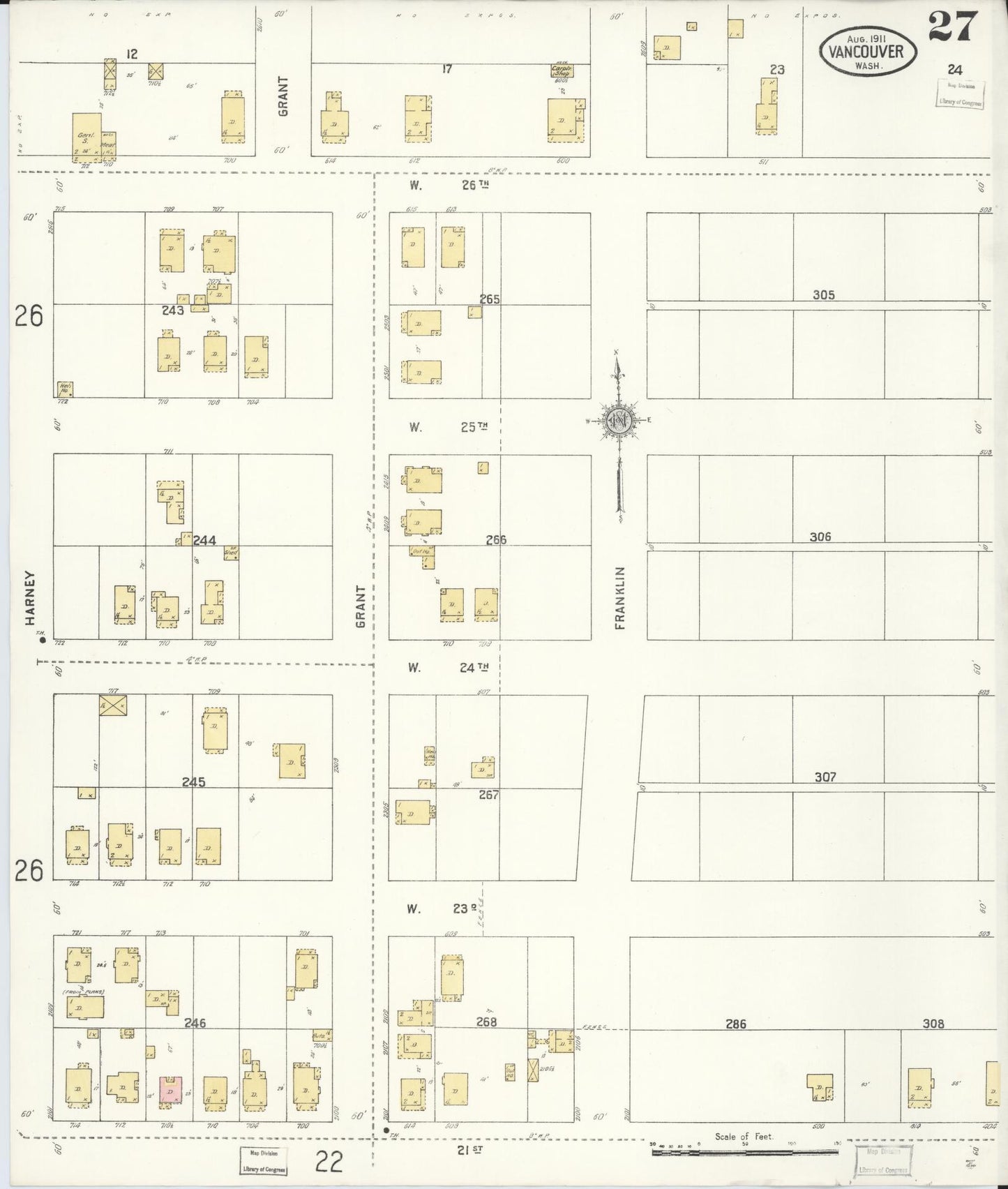 Sanborn Fire Insurance Map from Vancouver, Clark County, Washington (1911), Sheet #0027 - Complete Map Set gallery image, historic Sanborn map, vintage wall art, Washington Washington