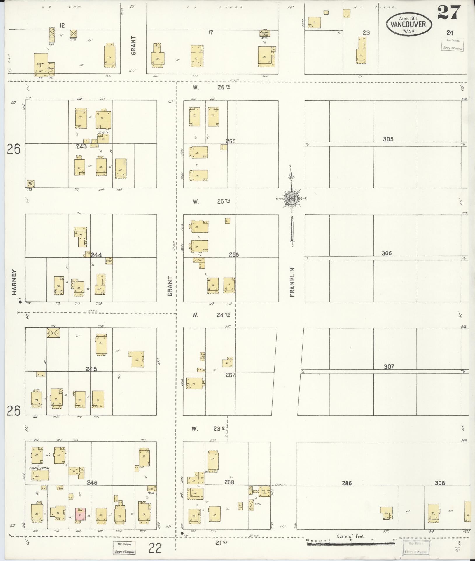 Sanborn Fire Insurance Map from Vancouver, Clark County, Washington (1911), Sheet #0027 - Complete Map Set gallery image, historic Sanborn map, vintage wall art, Washington Washington