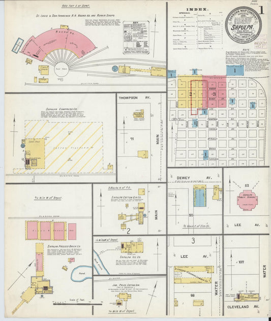 Sanborn Fire Insurance Map from Sapulpa, Creek County, Oklahoma (1903), Sheet #0001 - Complete Map Set gallery image, historic Sanborn map, vintage wall art, Oklahoma Oklahoma