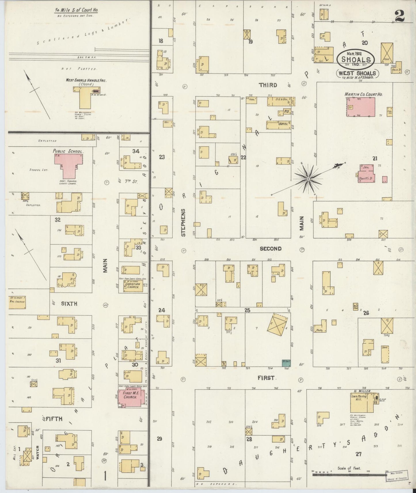 Sanborn Fire Insurance Map from Shoals, Martin County, Indiana (1902), Sheet #0002 - Complete Map Set gallery image, historic Sanborn map, vintage wall art, Indiana Indiana