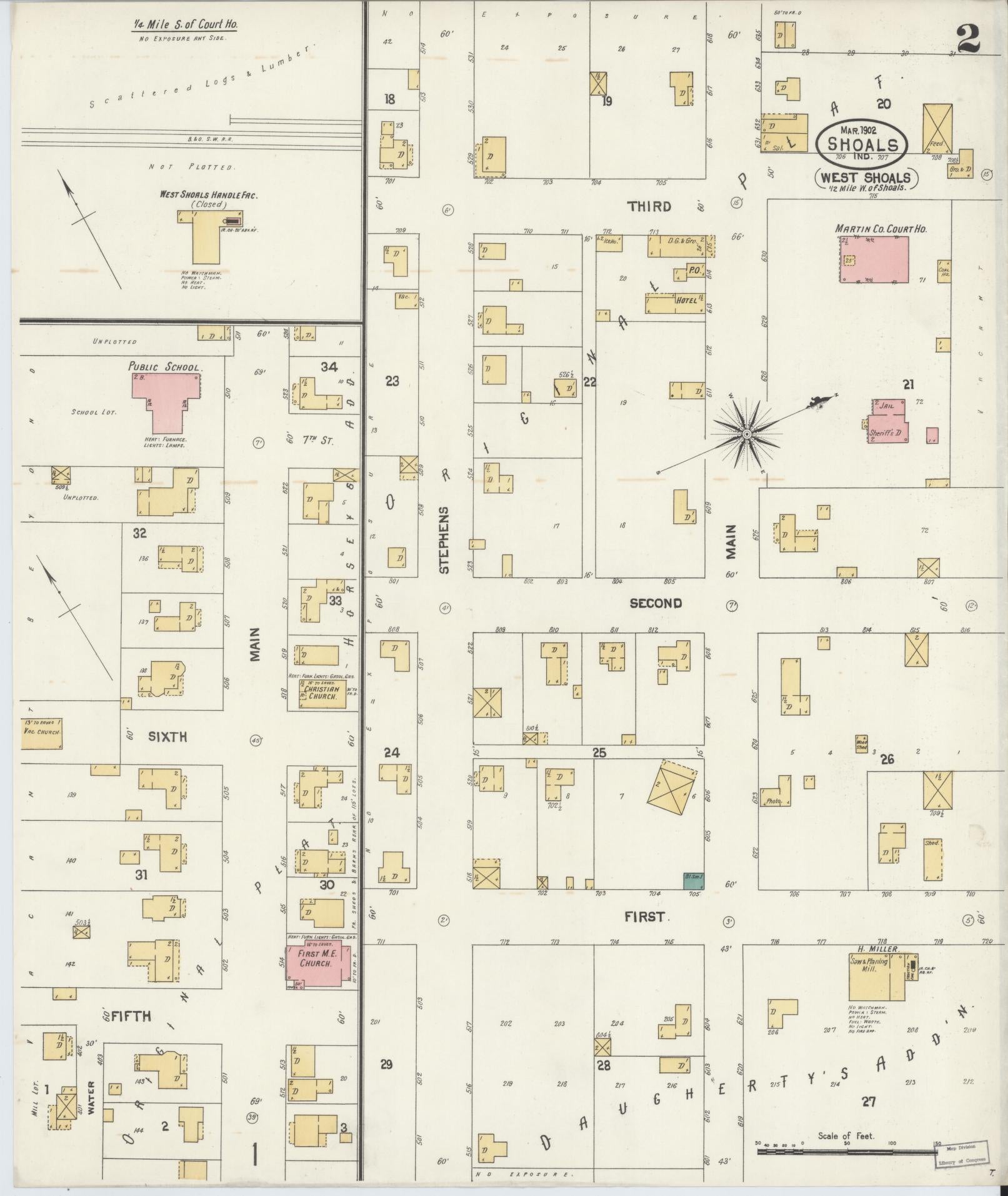 Sanborn Fire Insurance Map from Shoals, Martin County, Indiana (1902), Sheet #0002 - Complete Map Set gallery image, historic Sanborn map, vintage wall art, Indiana Indiana