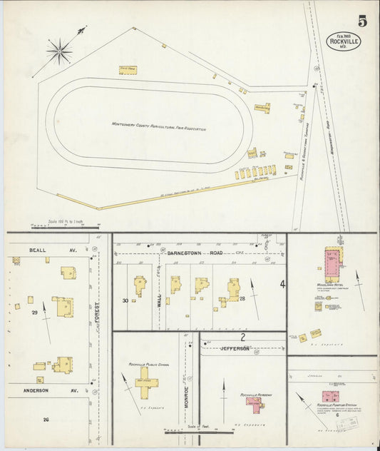 Sanborn Fire Insurance Map from Rockville, Montgomery County, Maryland (1903), Sheet #0005 - Historic Sanborn Fire Insurance Map Print, vintage old map wall art, antique decor, genealogy gift, Maryland Maryland map