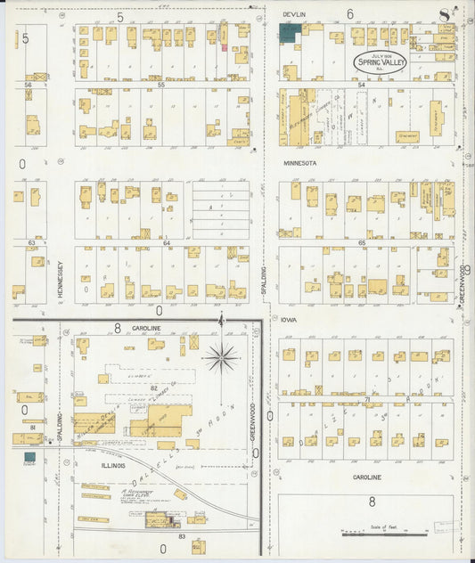 Sanborn Fire Insurance Map from Spring Valley, Bureau County, Illinois (1906), Sheet #0008 - Historic Sanborn Fire Insurance Map Print, vintage old map wall art, antique decor, genealogy gift, Illinois Illinois map