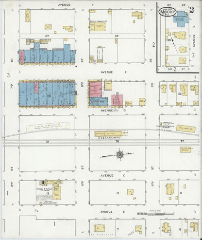 Sanborn Fire Insurance Map from Moody, McLennan County, Texas (1920), Sheet #0002 - Historic Sanborn Fire Insurance Map Print, vintage old map wall art, antique decor, genealogy gift, Texas Texas map