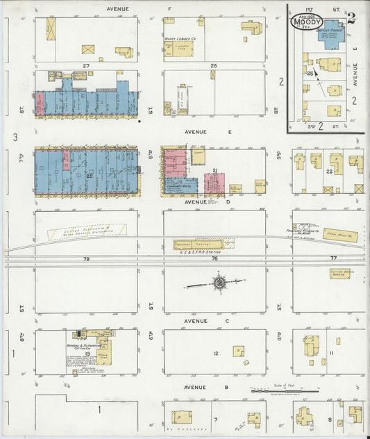 Sanborn Fire Insurance Map from Moody, McLennan County, Texas (1920), Sheet #0002 - Historic Sanborn Fire Insurance Map Print, vintage old map wall art, antique decor, genealogy gift, Texas Texas map