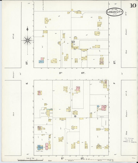 Sanborn Fire Insurance Map from Logan, Cache County, Utah (1890), Sheet #0010 - Historic Sanborn Fire Insurance Map Print, vintage old map wall art, antique decor, genealogy gift, Utah Utah map